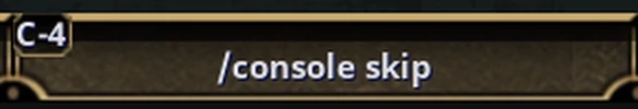 A hotbar slot labelled C-4 containing the text /console skip